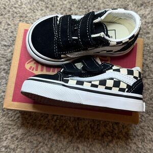 Vans Kids Black and White Velcro Sneakers